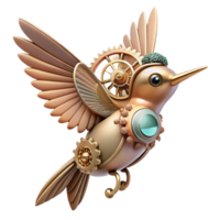 stunning geometric A tiny, intricate steampunk robot hummingbird, hovering amidst gears and steam, delicate filigree wings, soft, diffused lighting, art nouveau style professional png