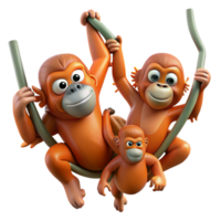 majestic creative A family of orangutans swinging through the trees, jungle setting, dynamic and energetic precision png