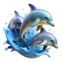 energetic enchanting A playful pod of dolphins leaping and spinning in the ocean waves, sunlight glinting off their wet skin, in a joyful, dynamic style authentic png