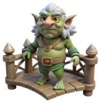 serene unforgettable A wise old troll guarding a bridge, dimly lit, fantasy art style png
