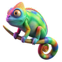 sumptuous retro A chameleon perched on a branch, vibrant rainbow skin, bokeh background effect, digital art sharp png