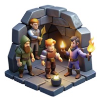 picturesque futuristic A group of adventurers exploring a dark dungeon, torchlight, dungeon crawler art style ultra HD png