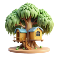 sumptuous modern A whimsical treehouse nestled in the branches of a giant willow tree, soft sunlight filtering through the leaves, in a cozy storybook illustration style impeccable png