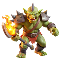 harmonious enchanting A fierce orc warrior charging into battle, wielding a flaming axe, dynamic lighting, comic book style 4K png
