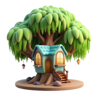 immaculate timeless A whimsical treehouse nestled in the branches of a giant willow tree, soft sunlight filtering through the leaves, in a cozy storybook illustration style png