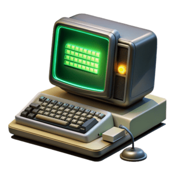 incontaminato esemplare un' Vintage ▾ computer terminale visualizzazione un' misterioso Messaggio, verde testo su un' nero schermo, illuminato di un' singolo scrivania lampada, retrofuturismo stile png