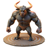serene distinctive A powerful Minotaur standing in the labyrinth, muscles rippling in the torchlight, realistic and detailed, png