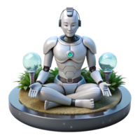 impressive signature A cyborg with intricate mechanical augmentations, meditating in a serene, zen garden. Soft lighting, biopunk style png