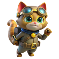 nostalgic alluring A steampunk cat wearing goggles and a tiny jetpack, playful pose, bright, cheerful lighting refined png