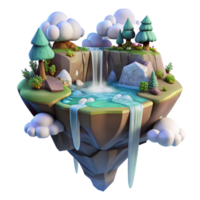 joyful radiant A floating island with waterfalls cascading down the sides, ethereal and magical style, fantasy art render, soft lighting impeccable png