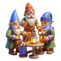 peaceful dazzling A group of gnomes crafting magical artifacts in a workshop lit by glowing lanterns, intricate details refined png