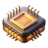 exquisite gothic A single microchip, magnified to reveal its complex layers and pathways, glowing with an inner golden light, rendered in a photorealistic style high resolution png