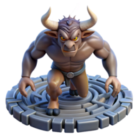 ethereal elegant A fearsome minotaur with the head of a bull and the body of a man, trapped in a labyrinth, dark fantasy art masterfully captured png