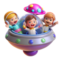 spectacular peaceful creative A group of children playing in a zero gravity environment inside a spaceship. Playful, colorful lighting. Space exploration for kids style original png