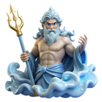 enchanting impressionist Poseidon, God of the Sea, commanding a storm, lightning illuminating his trident, romanticism style detailed png