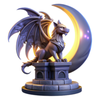 pristine standout A majestic griffin perched atop a crumbling obsidian tower, bathed in the ethereal glow of a triple moon, Art Nouveau style png