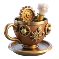 distinctive bohemian A steampunk teacup, intricate gears and levers, steam rising from the surface, warm, inviting lighting, still life style authentic png