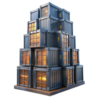 vibrant harmonious minimalist A towering skyscraper made entirely of stacked shipping containers, industrial lighting, dystopian style original png