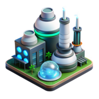 inspired surreal A power plant generating clean energy, futuristic design with glowing elements, environmental art style refined png
