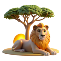 pristine harmonious coastal A regal lion pride resting under the shade of an acacia tree, golden hour lighting, National Geographic photography style studio quality png