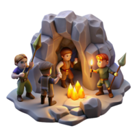 tranquil vibrant A group of adventurers exploring a hidden cave, torchlight, mysterious and adventurous, digital painting 4K png