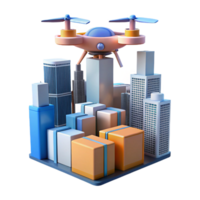 stunning whimsical geometric A drone delivering a package in a futuristic city, skyscrapers looming in the background, lit by warm afternoon sunlight refined png