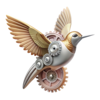 distinctive bohemian A delicate, clockwork hummingbird, gears and springs exposed, hovering amidst steam and cogs, soft, diffused lighting, intricate line art style refined png