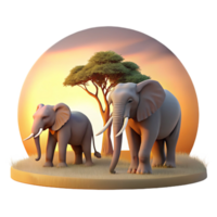 joyful dramatic A family of elephants walking through the savanna at sunset, the warm light casting long shadows, in a peaceful, picturesque style authentic png