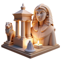 striking memorable A mysterious sphinx with the head of a woman and the body of a lion, guarding an ancient temple, dramatic lighting png