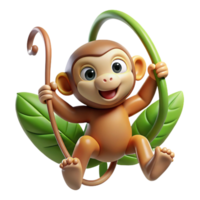 exceptional rustic A playful monkey swinging through the jungle, dynamic pose, cartoon style elite png