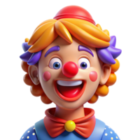 intense magnificent Portrait of a cheerful clown with brightly colored makeup, a big red nose, and a wide smile, lit by bright circus lights, in a whimsical style 8K png