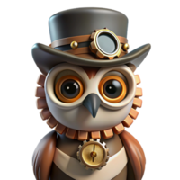 magnificent art deco A portrait of a steampunk owl, wearing goggles and a tiny top hat, perched on a gear. Soft, diffused lighting. Hyperrealistic style sharp png
