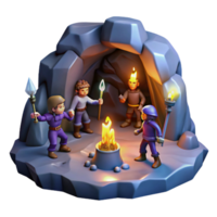 alluring unparalleled A group of adventurers exploring a dark, underground cavern, torchlight, dungeon crawler style png