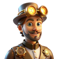 fascinating art deco Portrait of a steampunk inventor with goggles and gears adorning their clothing, lit by the warm glow of a steam powered lamp, steampunk art style exclusive png