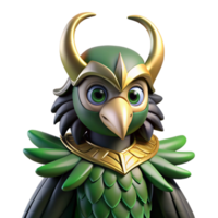 magnificent playful geometric A mischievous Loki transforming into a raven, feathers shimmering, Norse mythology style, shadowy, mysterious lighting genuine png