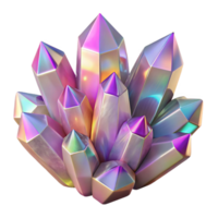fascinating unforgettable A cluster of crystalline structures, in shades of amethyst and quartz, with refracted light creating rainbow highlights png