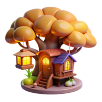serene rare A whimsical treehouse nestled in the branches of a giant, glowing tree, warm, inviting lighting, children s book illustration style png