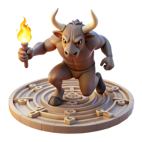 playful striking A fierce minotaur charging through a labyrinth, dim torchlight, baroque style crisp png