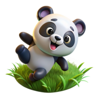 ethereal wonderful A playful panda cub tumbling down a grassy hill, bright, cheerful lighting, cartoon illustration style masterfully captured png