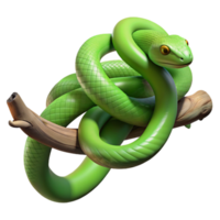 striking surreal A slithering green mamba coiled around a tree branch, dappled jungle light, hyperrealistic render professional png