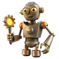 remarkable geometric A steampunk robot, with intricate gears and glowing eyes, holding a wrench. Industrial, factory lighting. Cyberpunk style high resolution png