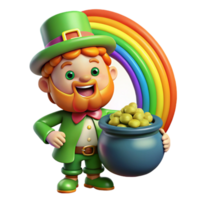 gorgeous unforgettable A mischievous Leprechaun hiding a pot of gold at the end of a rainbow, bright, cheerful lighting, cartoon style png