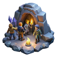 majestic retro A group of adventurers exploring a dark, underground cavern, torchlight, dungeon crawler style gallery standard png