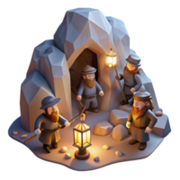 signature impressionist A group of dwarves mining for gems in a mountain cave, illuminated by the glow of their lanterns. Tolkien esque style crisp png