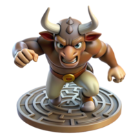 timeless minimalist A fierce minotaur charging through a labyrinth, dynamic action scene, Greek mythology style detailed png