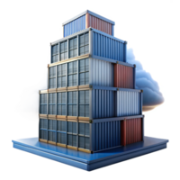 dazzling minimalist A skyscraper made of stacked shipping containers, industrial aesthetic, urban setting, overcast lighting high quality png
