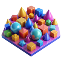 enchanting sought after A field of randomly generated, geometric shapes, in a vibrant, contrasting color palette, lit by a bright, pop art style light png