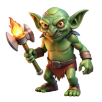 dreamy pristine A grotesque goblin with warty green skin wielding a rusty axe, dimly lit by a single torch, in a gritty dark fantasy style exclusive png
