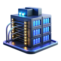 playful immaculate A server room filled with blinking lights and cables, humming with energy, bathed in cool blue light, in a technological, industrial style 4K png