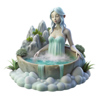 striking reflective retro An ethereal nymph bathing in a waterfall, mist rising, soft lighting, romanticism style expertly shot png